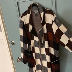 Olivers Checkered Women's Cape Coat - Black, Brown, Cream